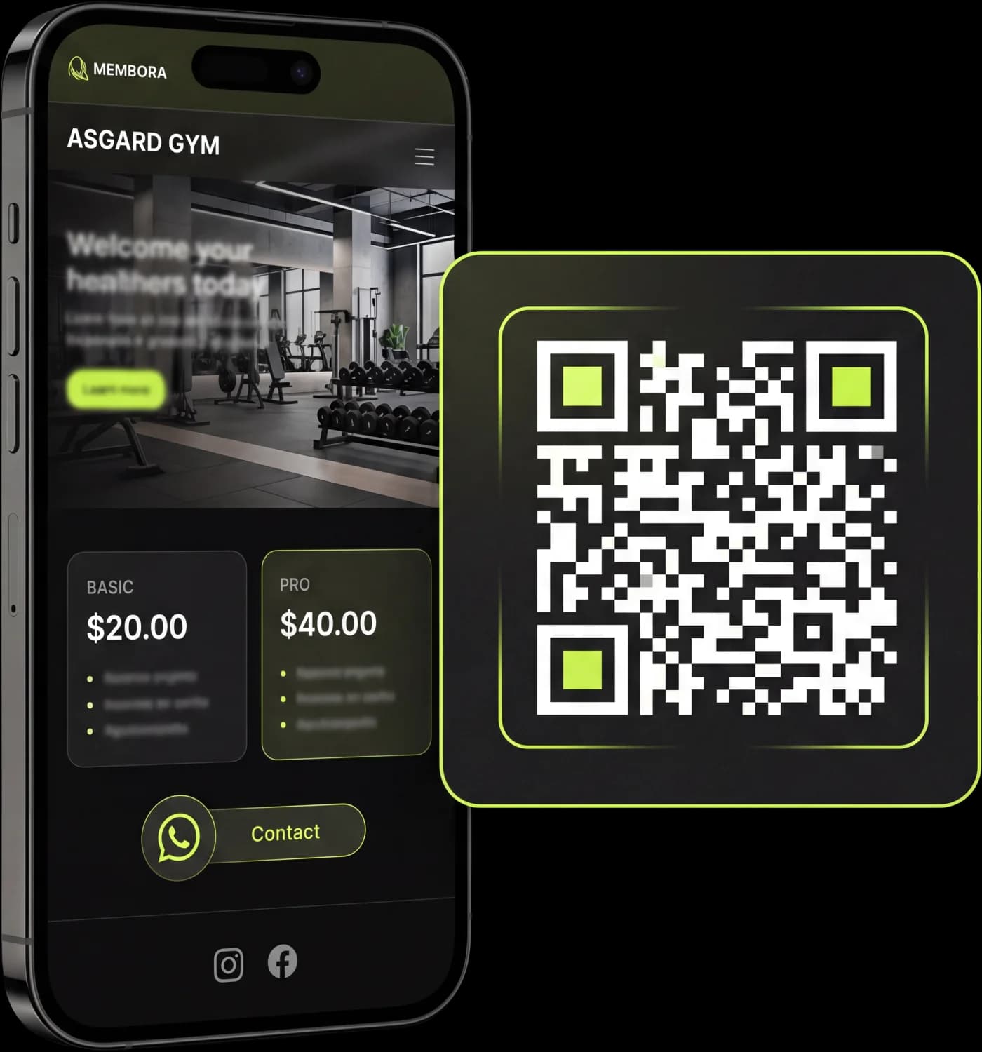 Página web de tu gimnasio con código QR de Membora